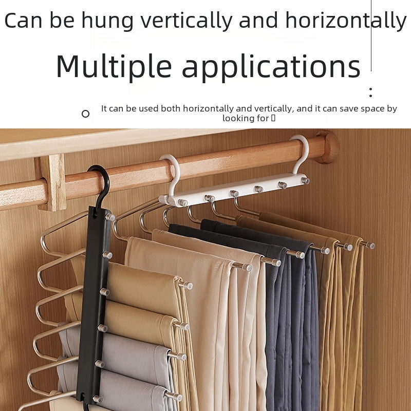 Stainless Steel Folding Telescopic Pants Rack Multi-Layer Anti-Slip Clothes Hanger for Wardrobe|Home Storage & Organization