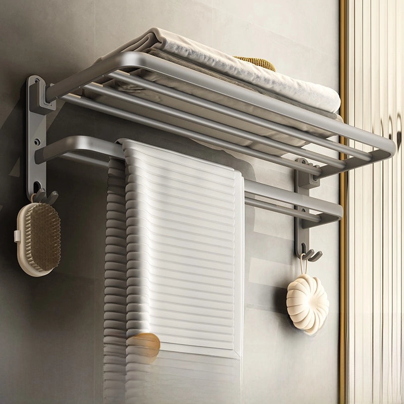Gun Grey Wall-mounted Aluminum Towel Rack Non-drill Toilet Bathroom Hanging Storage Rod|Bathroom Storage & Organization