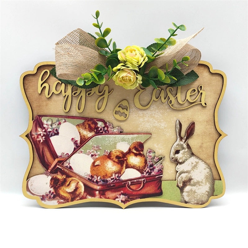 Easter Pastoral Rabbit Wooden Letter Hanging Ornament for Holiday Decor | Home Decor Ornaments
