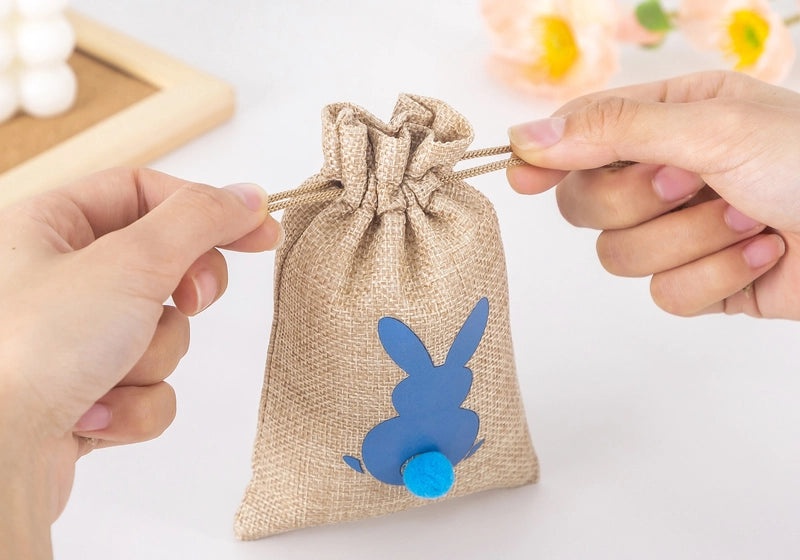 Easter Bunny Gift Bag Hemp Drawstring Storage with Printable Logo | Holiday Packaging Bags