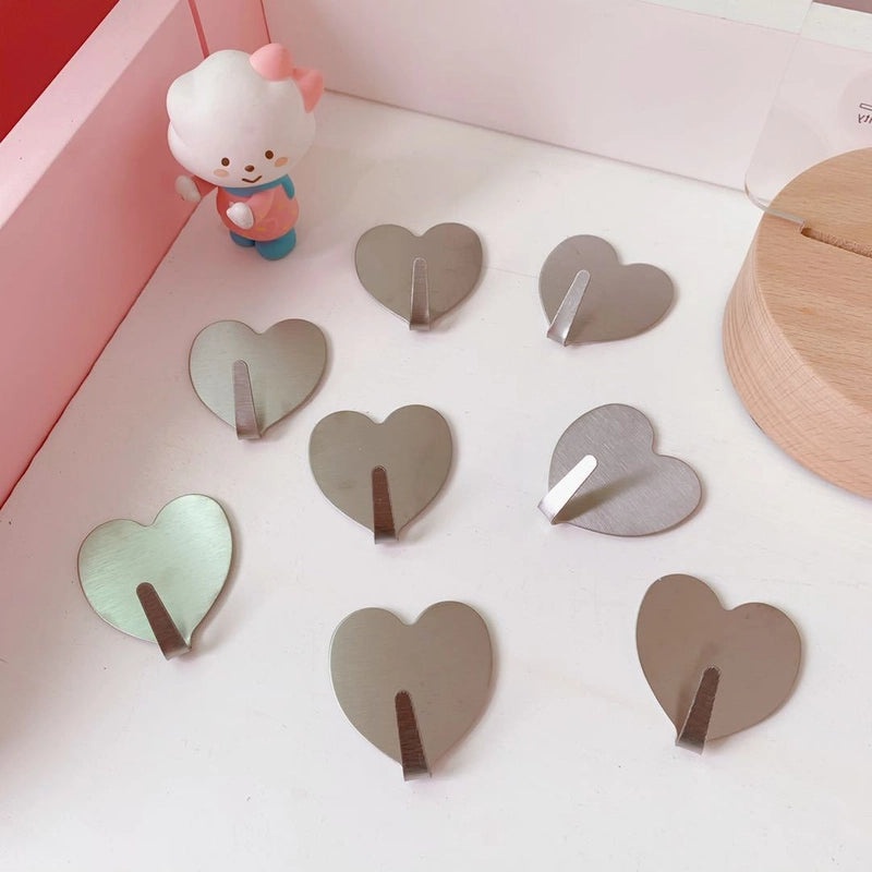 Korean Style Simple Silver Heart-Shaped Stainless Steel Sticky Hook | Home Decor Hooks
