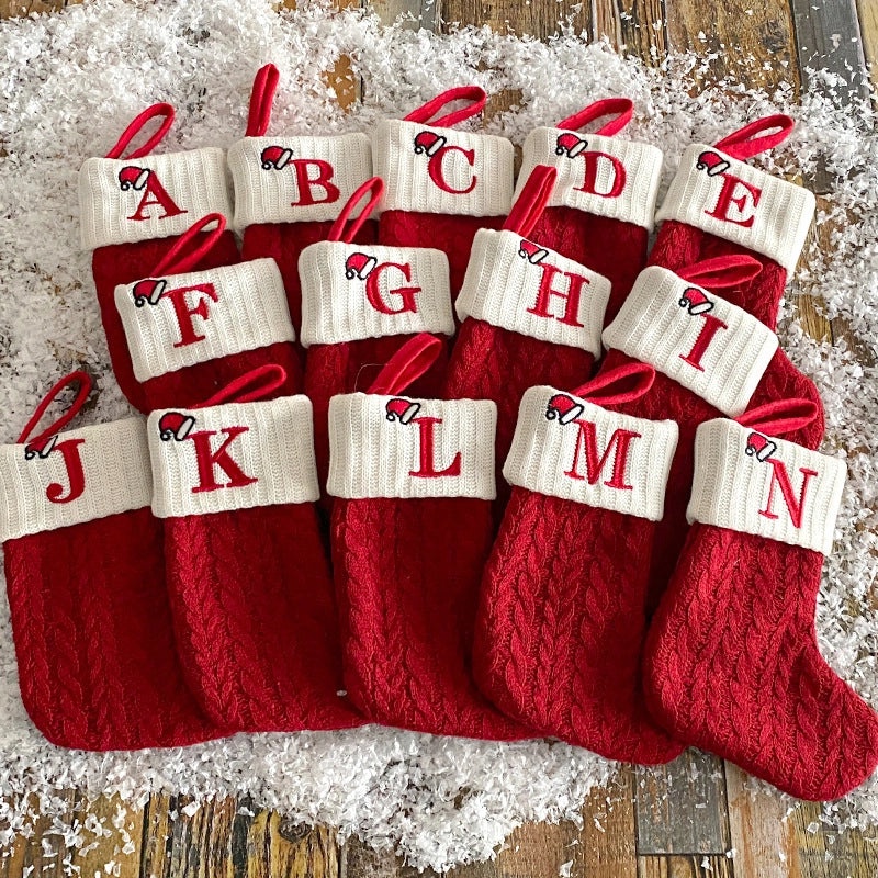 Children's Day Knitted Woolen Socks Candy Gift Bag Embroidered Letters Christmas Stockings|Kids Holiday Decorations