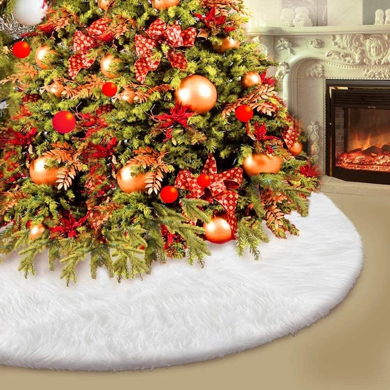 White Snowflake Christmas Tree Skirt Plush Holiday Decoration Cover for Tree Base | Christmas Tree Accessories