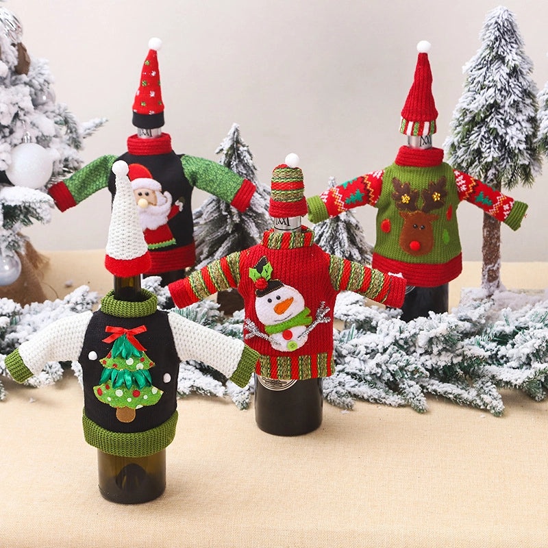 Christmas Knitted Wool Wine Bottle Cover Set Creative Holiday Decoration for Restaurant Atmosphere|Home Decor