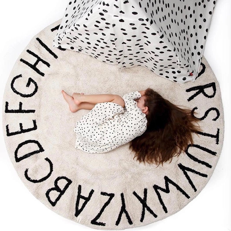 Round Letter Pattern Thick Imitation Cashmere Carpet for Living Room Bedroom Study Kids Floor Mat|Home Decor Rugs