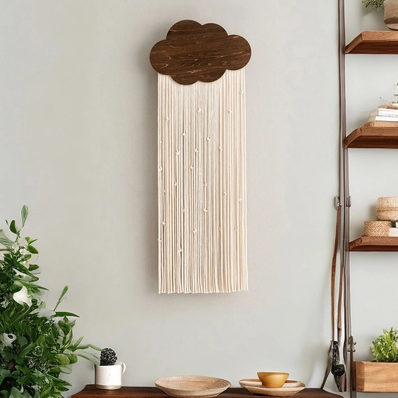 Nordic Wooden Cloud Cotton Rope Wall Hanging DIY Tapestry Tassel Kit|Home Decor & Wall Art
