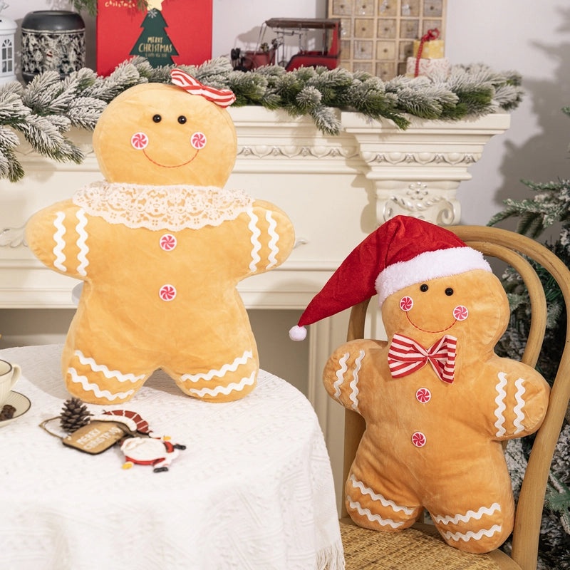 Cute Christmas Hat Gingerbread Throw Pillow Polyester Holiday Party Table Decoration|Home Decor