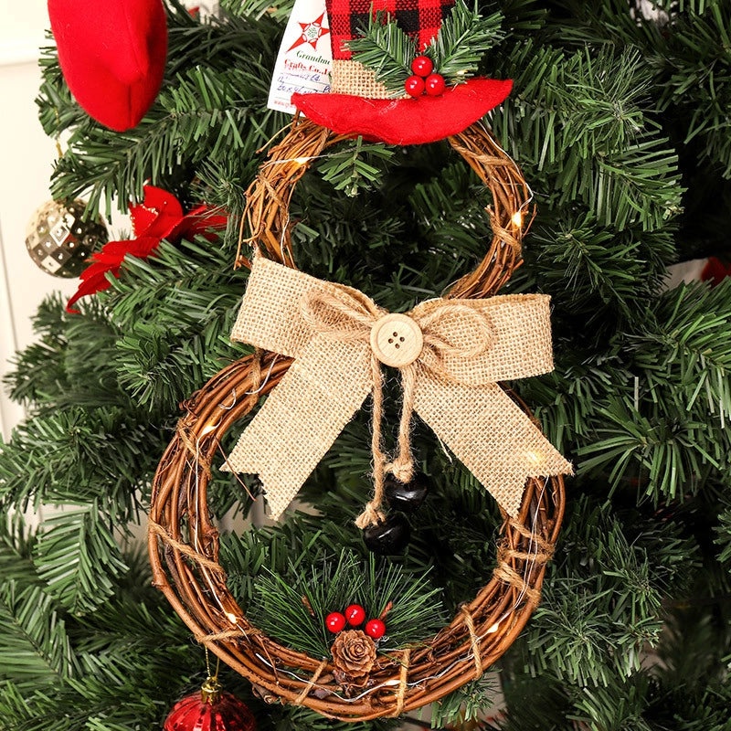 Christmas Rattan Circle LED Light String Garland Pendant for Home Door Hanging Decorations|Christmas Decorations