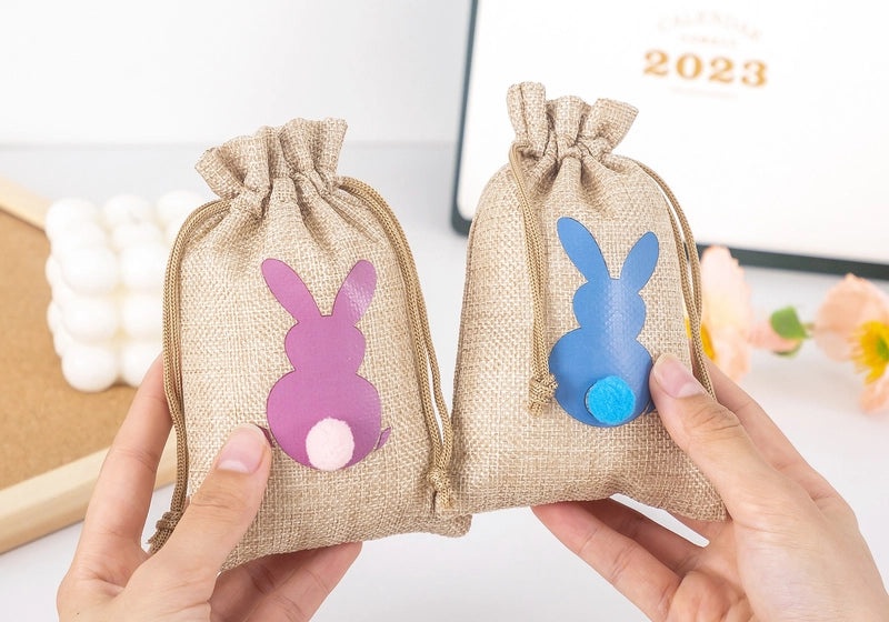 Easter Bunny Gift Bag Hemp Drawstring Storage with Printable Logo | Holiday Packaging Bags