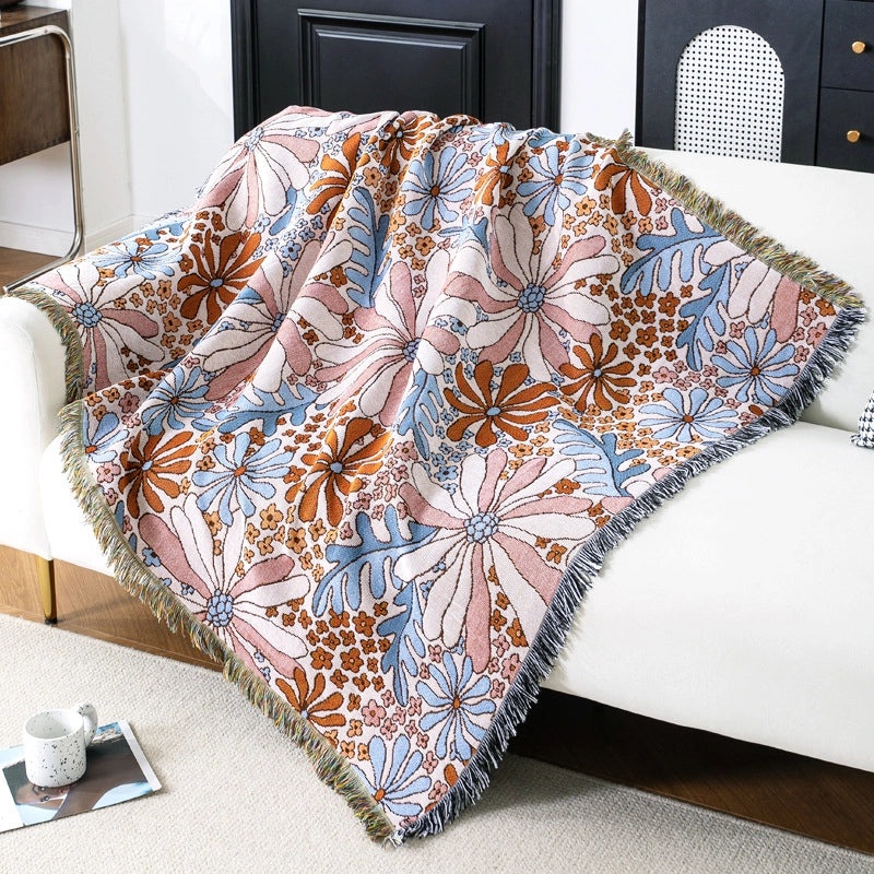 Elegant Floral Cotton Blend Blanket for Sofa and Couch Decor | Home Textiles & Blankets