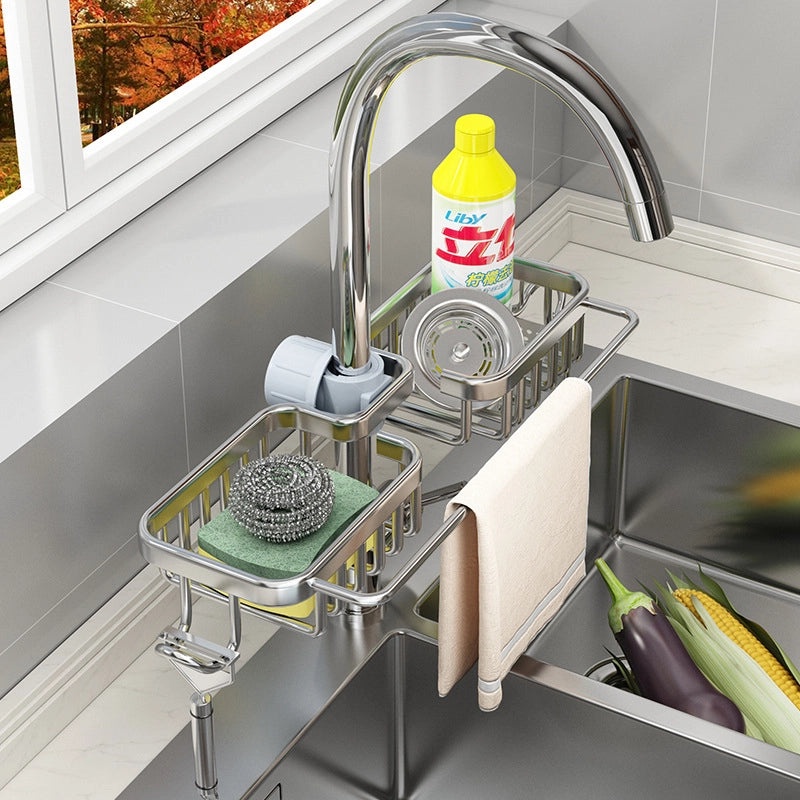 Punch-Free Kitchen Sink Faucet Organizer Rack | Kitchen Storage & Organization