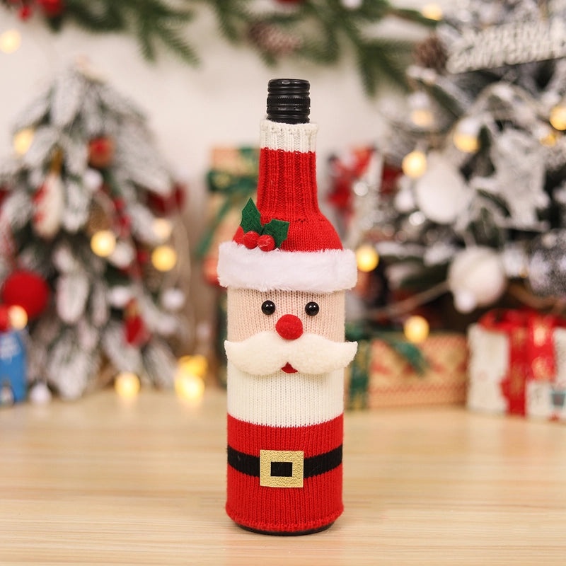Ming Crown Christmas Wool Belt Bottle Cover Set Festive Dining Table Kitchen Decor|Home & Kitchen Decorations