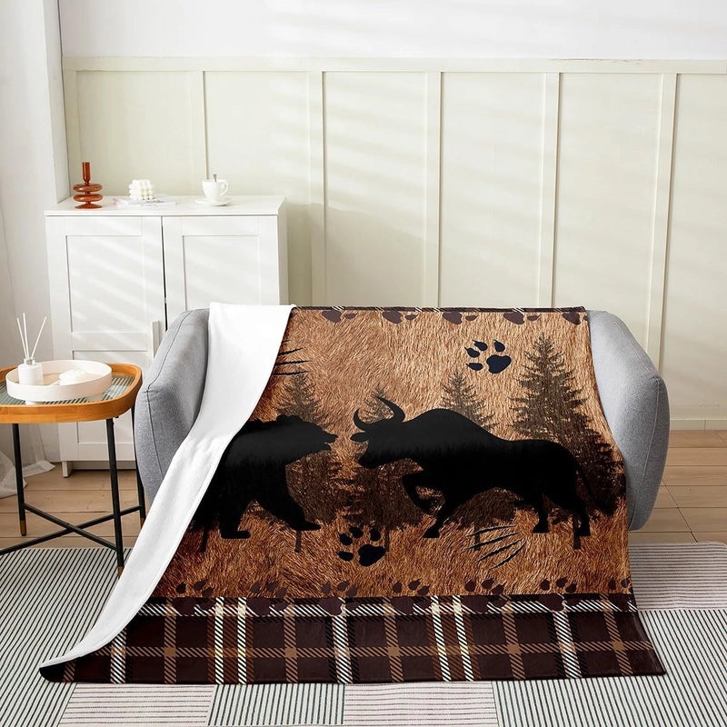 Cozy Cow Print Color Block Polyester Throw Blanket for Couch & Sofa Decor|Home Decor > Blankets & Throws