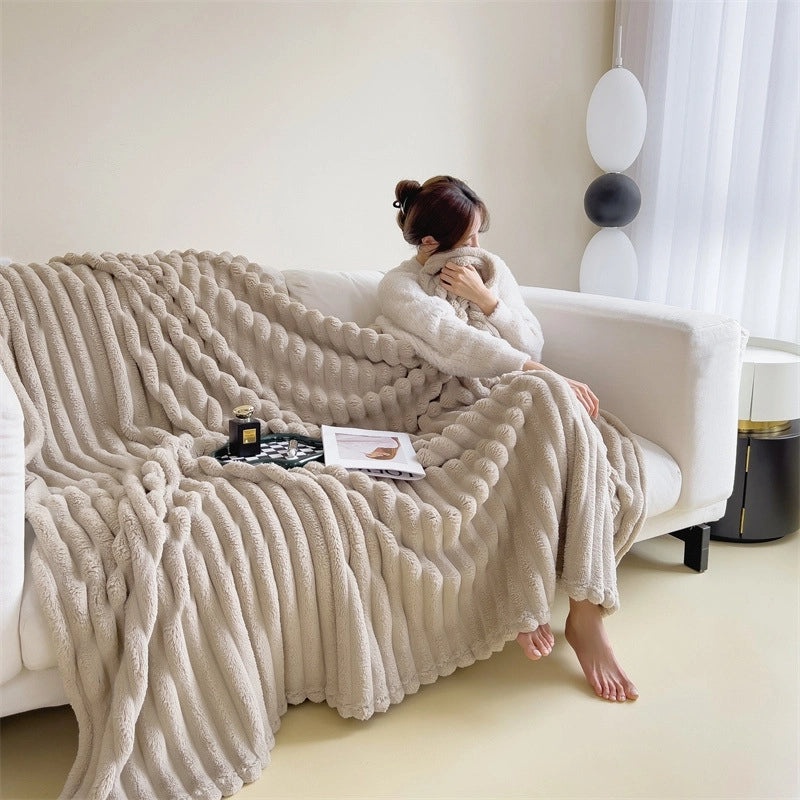 Short Plush Velvet Rabbit Fur Blanket Thick Soft Warm Nap Throw for Sofa Office Bed|Home Textiles