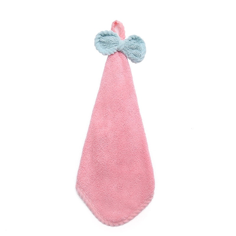 Coral Fleece Bow Hanging Hand Towel Absorbent Soft Kitchen Bathroom Wipe for Adults and Kids|Home & Kitchen Textiles