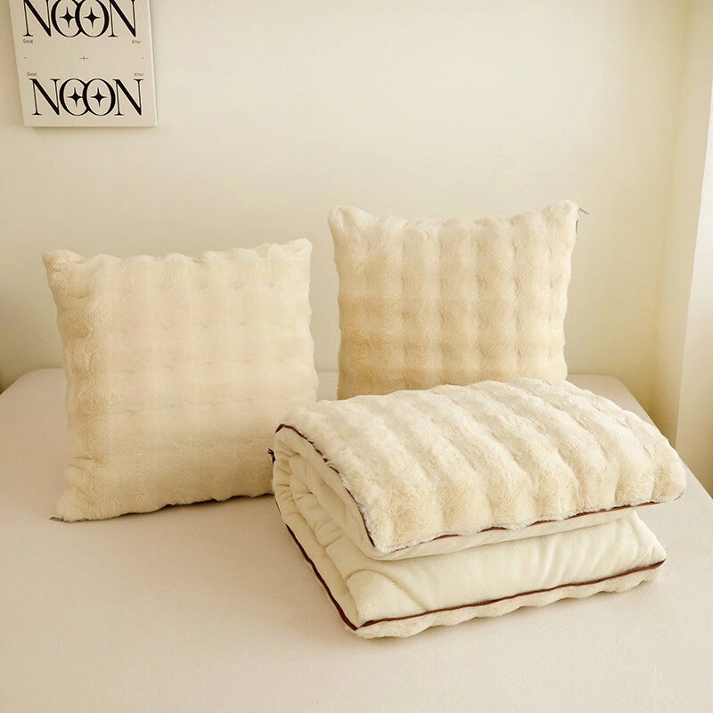 Cozy Solid Color Flannel Throw Pillow and Quilt Set | Home Decor & Living Room Accessories