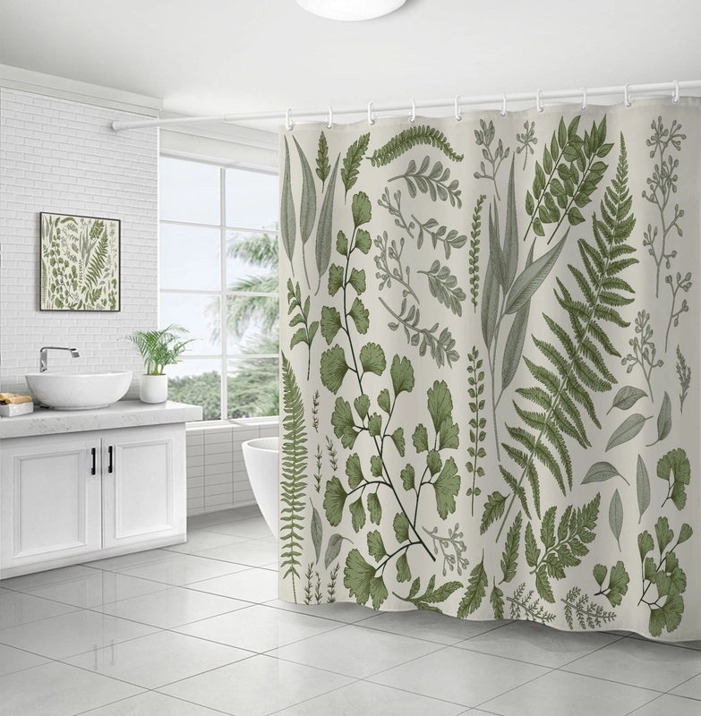 Waterproof Tropical Jungle Leaf Shower Curtain with Hooks 3D Printed Polyester for Bathroom|Shower Curtains & Accessories