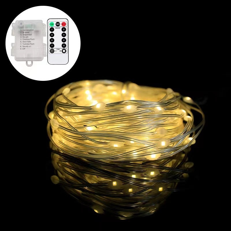 USB Waterproof LED Light String with 8 Functions, Remote Control, Copper & Leather Wire, Battery Box | Home Decor & Lighting