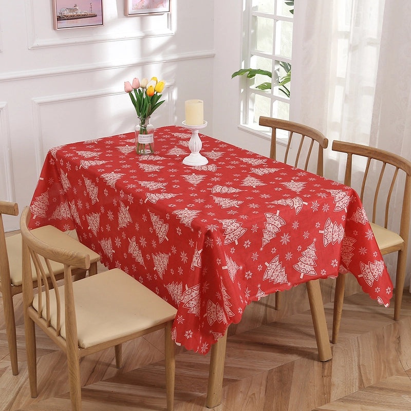 Festive Christmas Color Block Polyester Tablecloth for Holiday Dining|Home & Kitchen Table Linens