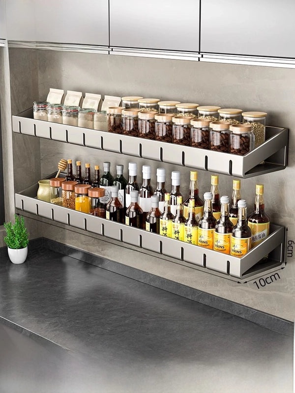 Punch-free Wall-mounted Kitchen Storage Rack Gray Seasoning Holder Space-saving Organizer|Kitchen Storage