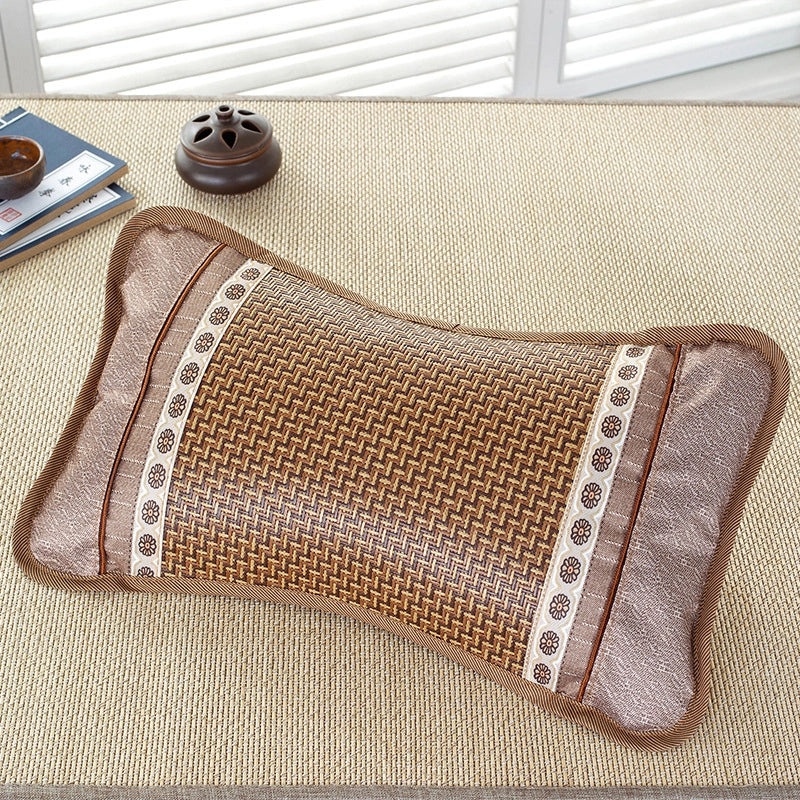 Summer Cooling Rattan Pillow with Natural Tea Fragrance Breathable Cowhide Cover Ice Silk Summer Mat | Home Decor & Bedding