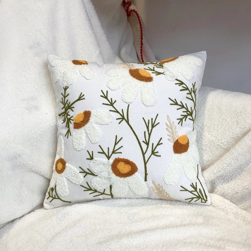 Embroidered Cotton Floral Cushion Cover Soft Decorative Pillow Case for Sofa Bedside Home Decor|Home Decor & Pillows