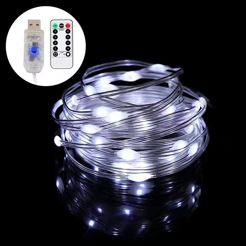 USB Waterproof LED Light String with 8 Functions, Remote Control, Copper & Leather Wire, Battery Box | Home Decor & Lighting
