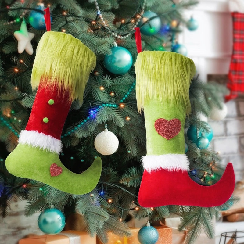 Christmas Heart-Shaped Holiday Socks Decoration Polyester Indoor Hanging Ornament|Christmas Decorations