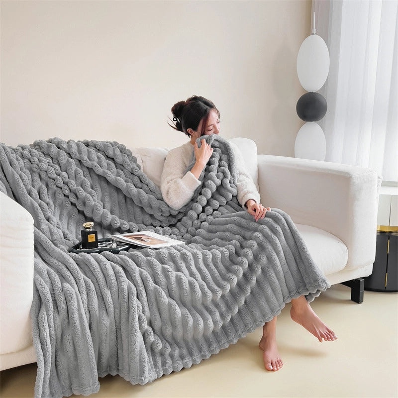 Short Plush Velvet Rabbit Fur Blanket Thick Soft Warm Nap Throw for Sofa Office Bed|Home Textiles