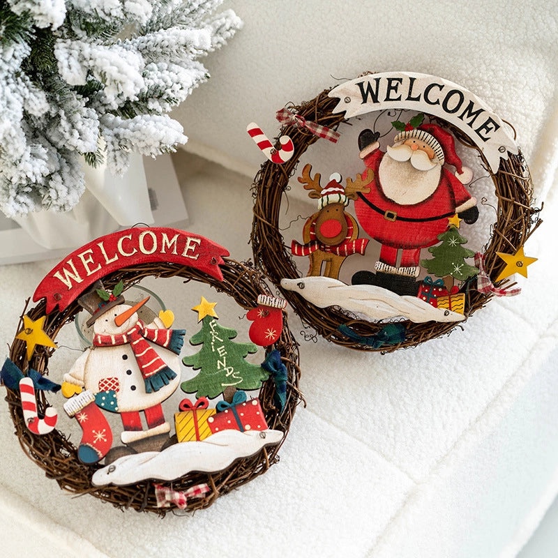 Christmas Cute Santa Claus and Snowman Wooden Hanging Ornaments for Holiday Party Decorations|Christmas Decorations