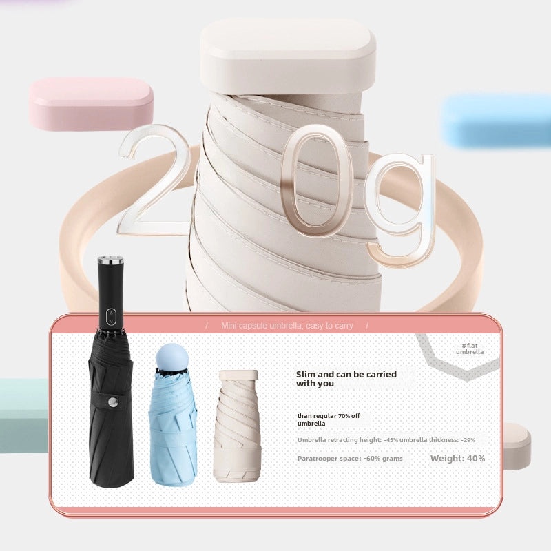 60% Foldable Sun Umbrella Women’s UV Protection Compact Portable Sunscreen Rainproof Dual-Use Mini Card Pocket|Umbrellas & Sun Protection