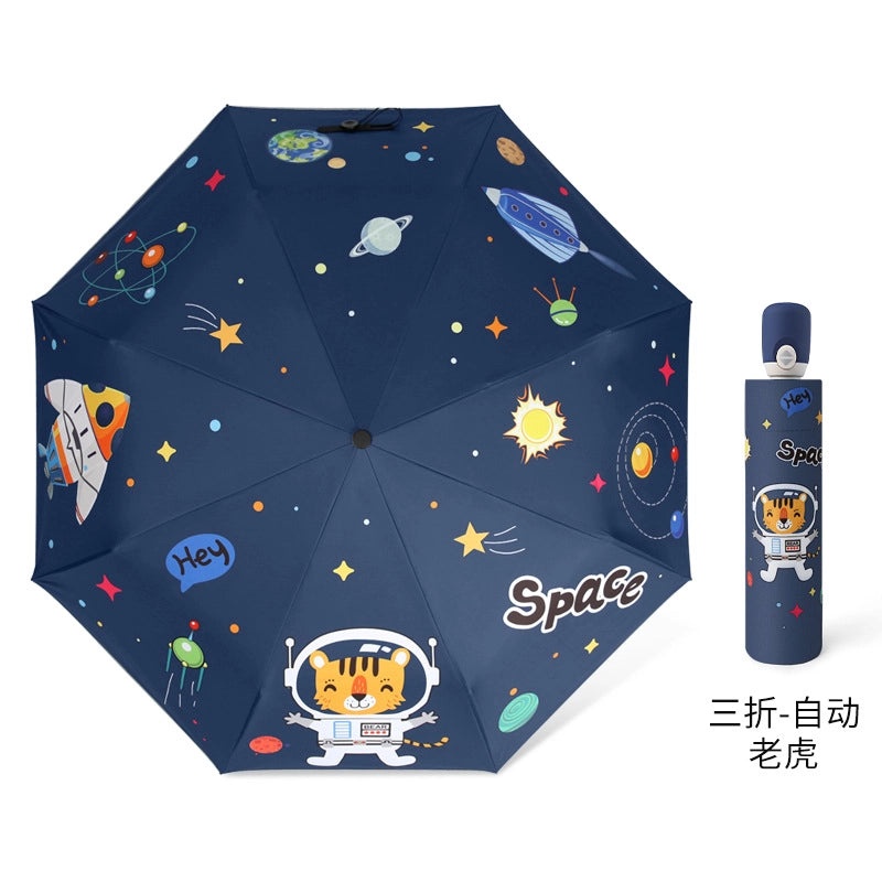 Kids Portable Folding Umbrella Cute Cartoon Design Sunshade Sunscreen Anti-Rebound for Students Men Women|Umbrellas & Rain Gear