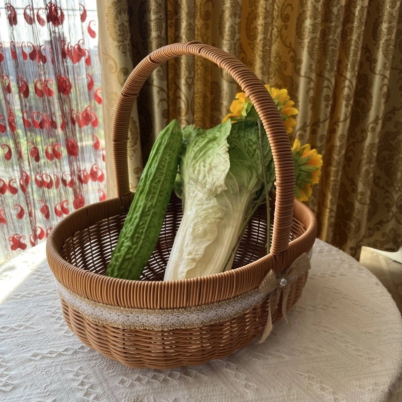 Simple Rustic Solid Color Woven Rattan Storage Basket|Home Storage & Organization