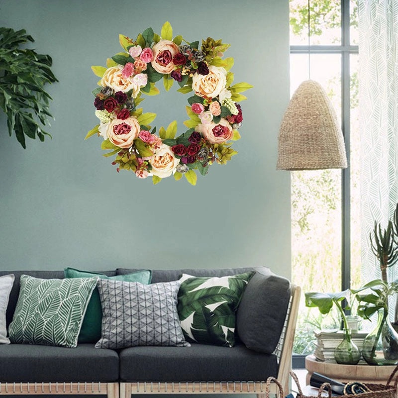 European Style Spring Artificial Flower Wreath for Wall and Door Hanging | Home Decor & Seasonal Decorations