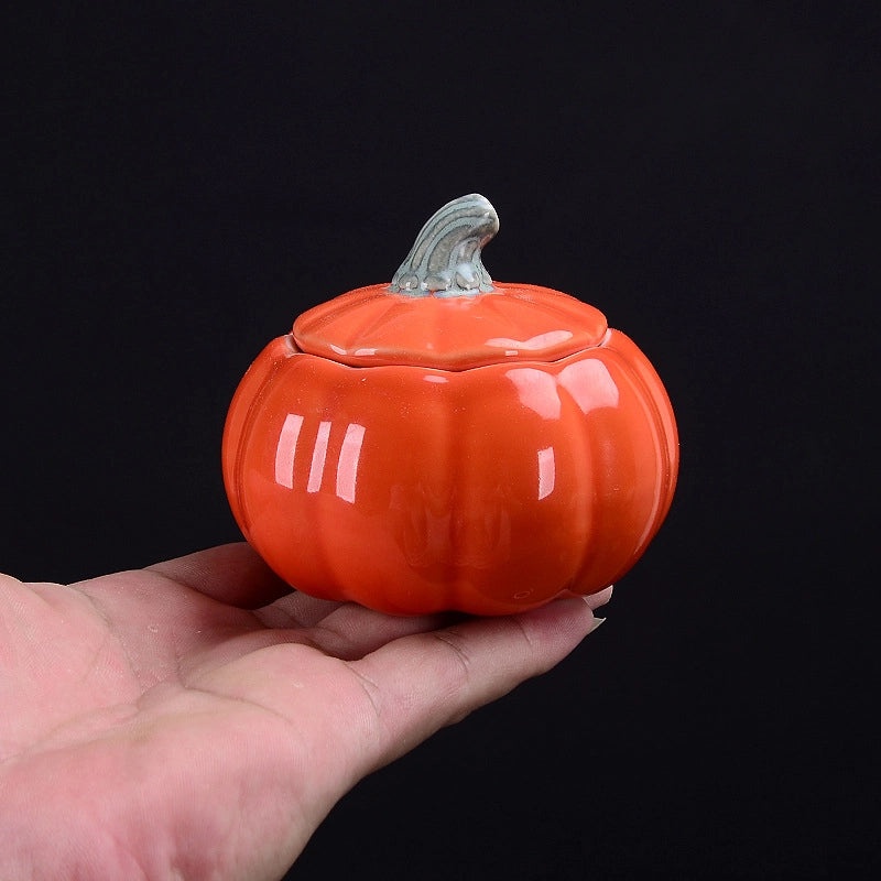 Ceramic Pumpkin Tea Canister Sealed Moisture-Proof Storage Red Green Tea Container with Logo|Kitchen Storage & Organization