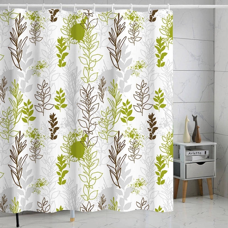 Waterproof Tropical Jungle Leaf Shower Curtain with Hooks 3D Printed Polyester for Bathroom|Shower Curtains & Accessories