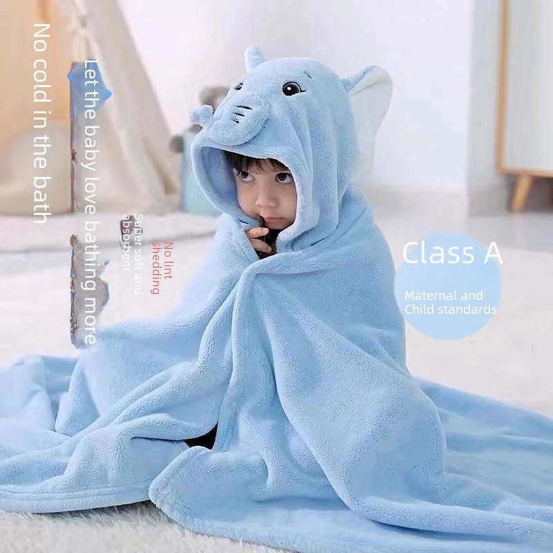 Soft Coral Fleece Kids Hooded Bathrobe Quick Dry Absorbent Baby Towel|Children's Bathrobes & Towels