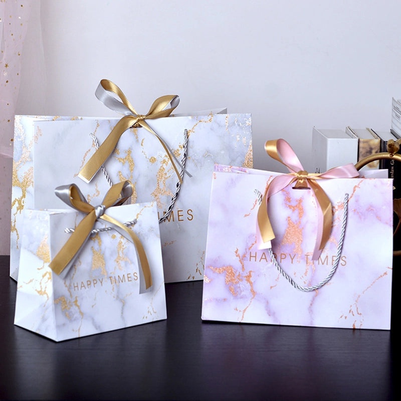 Exquisite White Cardboard Gift Bag with Double Ribbon Handles for Candy Packaging | Gift Bags & Packaging