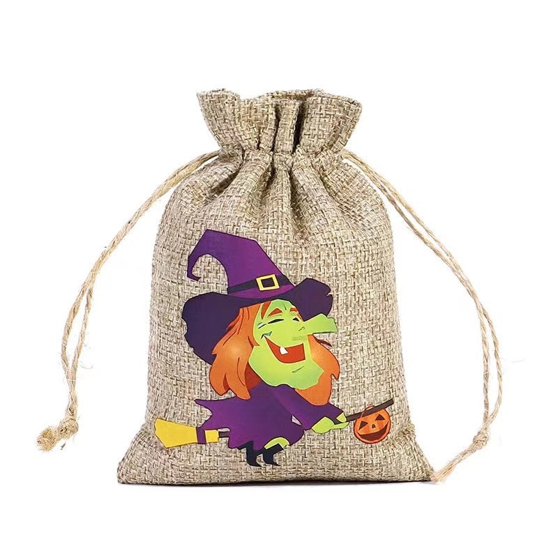 Halloween Cat Print Linen Tote Bag | Daily Shopping Bags