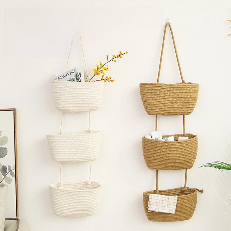 Three-Layer Cotton Thread Wall Hanging Basket for Storage and Home Decoration|Home Storage & Organization