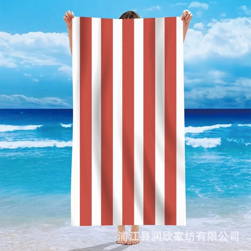 Personalized Single-Sided Velvet Microfiber Beach Towel with Striped Pattern|Beach Towels