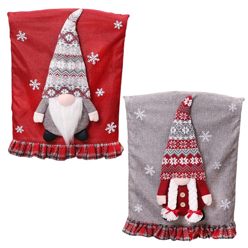 Festive Christmas Cartoon Doll Snowflake Chair Cover and Tableware Set|Holiday Decorations