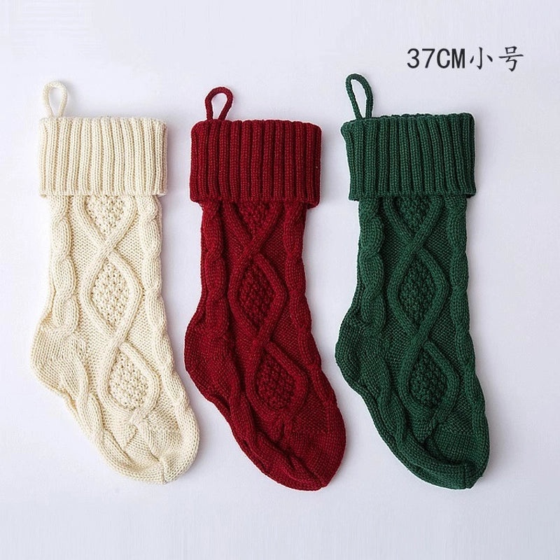 Knitted Wool Christmas Candy Bag Socks Ornaments Rhombus Pattern Holiday Gift Bag | Christmas Decorations
