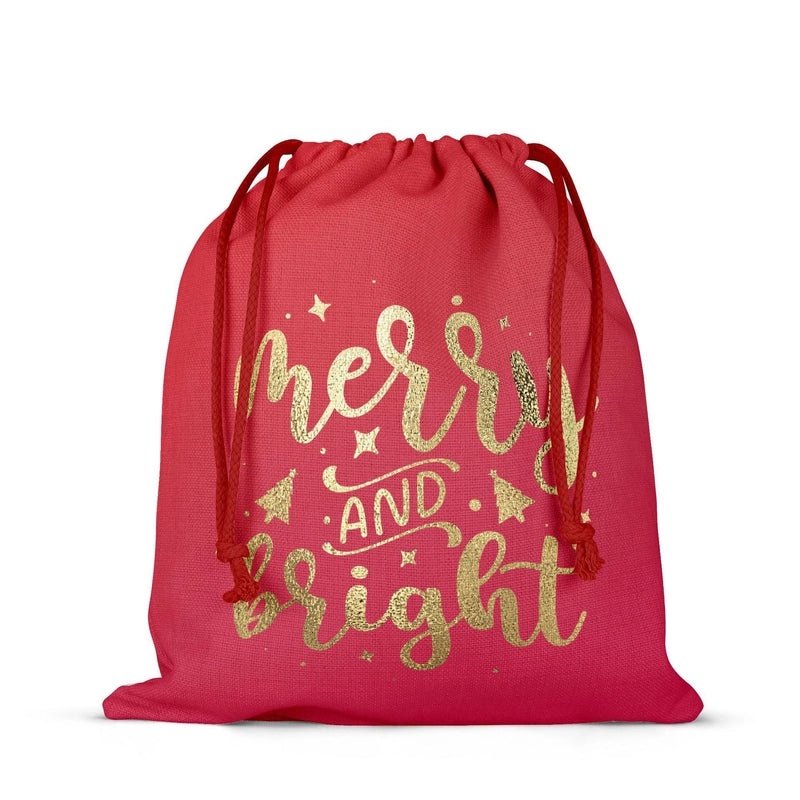 Christmas Linen Drawstring Gift Bag Portable Backpack Travel Storage Pouch | Gift Bags & Packaging