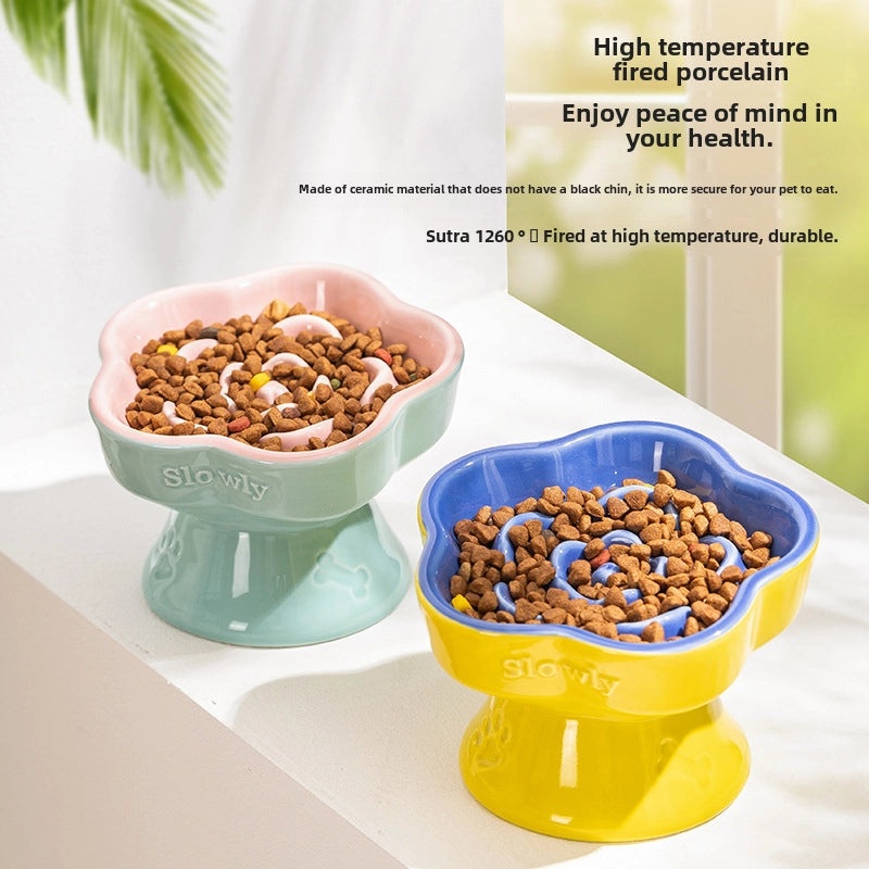 Ceramic Elevated Slow Feeder Bowl for Small Dogs and Cats | Pet Feeding Bowls