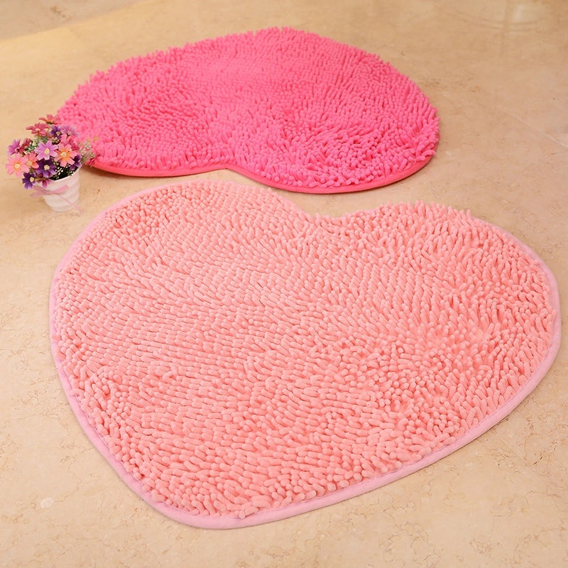 Chenille Heart-shaped Non-slip Absorbent Floor Mat for Wedding Room Bedroom Bathroom|Home Decor & Rugs