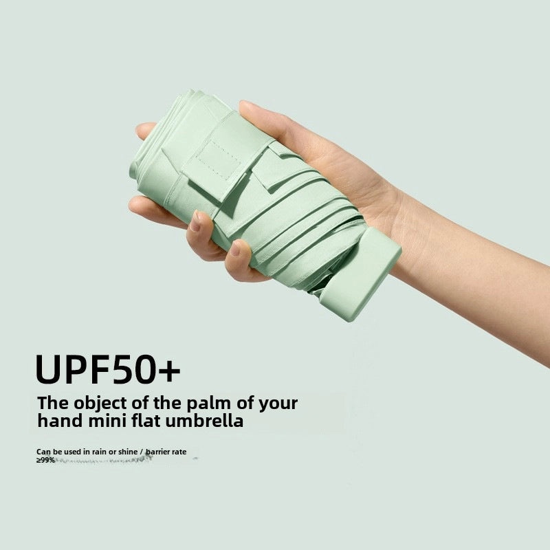60% Foldable Sun Umbrella Women’s UV Protection Compact Portable Sunscreen Rainproof Dual-Use Mini Card Pocket|Umbrellas & Sun Protection
