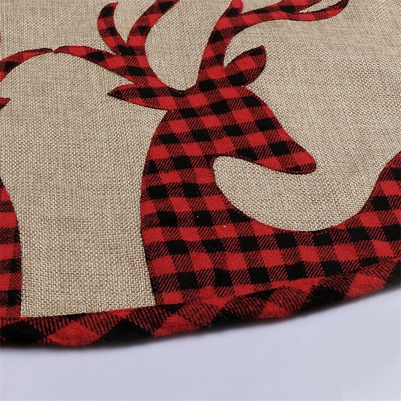 2023 Holiday Linen Christmas Tree Skirt with Plaid and Double Deer Design | Christmas Tree Decorations