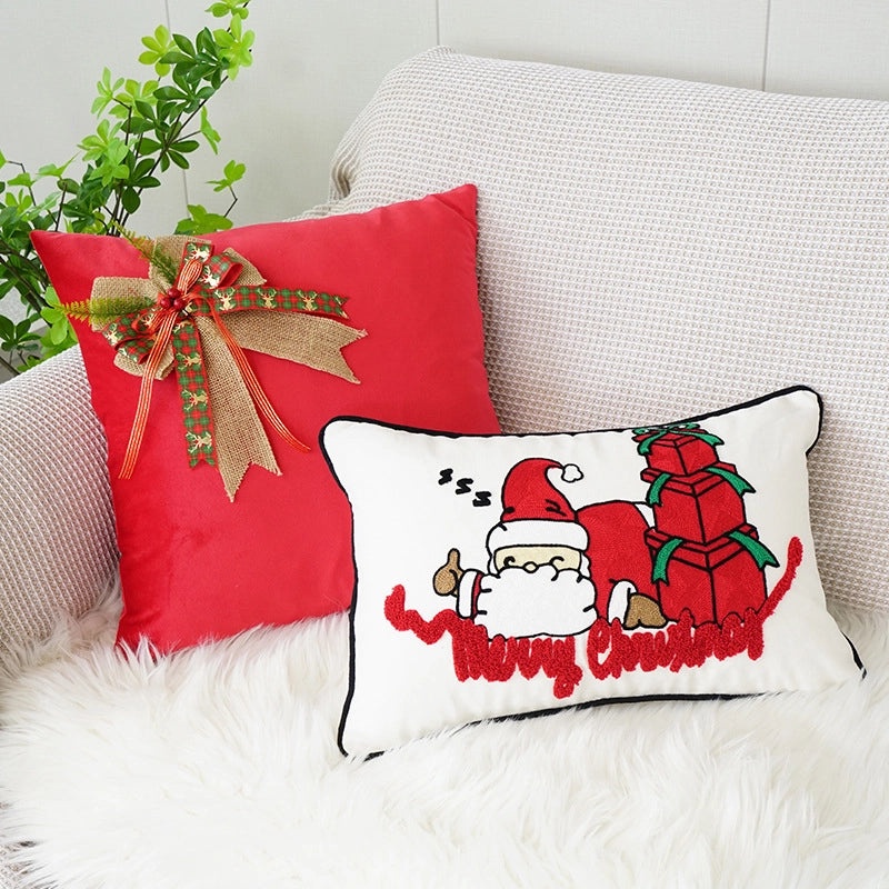 Christmas Modern Letter Bow Knot PP Cotton Flannel Throw Pillow Cover for Sofa Couch Decor|Home Decor & Pillows