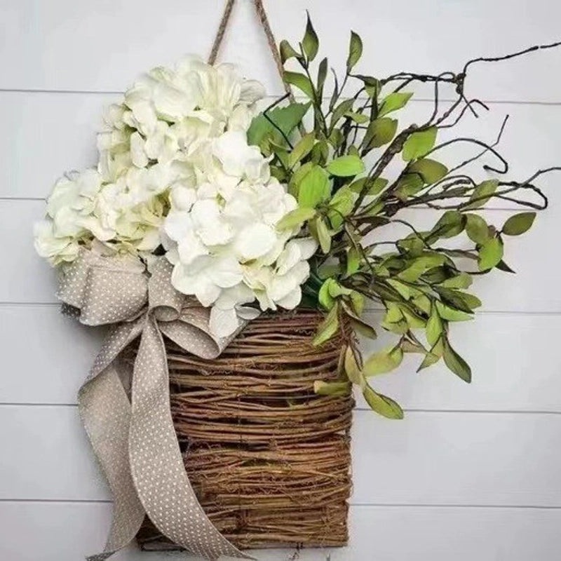 Hydrangea Flower Basket Garland Rattan Door Hanging Artificial Floral Decoration|Home & Garden Decorations